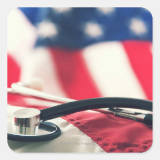 A medical stethoscope with a American flag Square Sticker