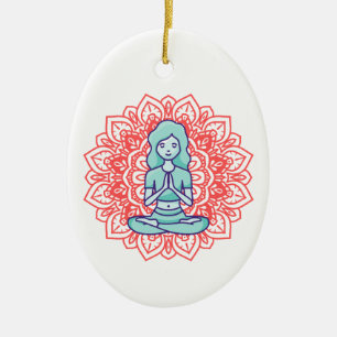 A meditation yoga girl ceramic tree decoration