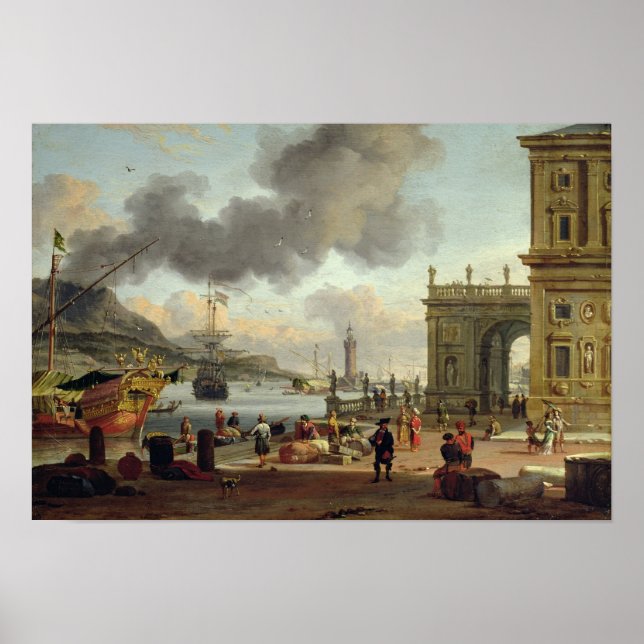 A Mediterranean Harbour Scene Poster (Front)