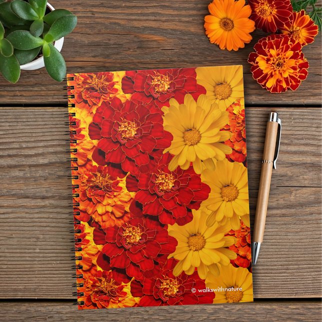A Medley of Red Yellow and Orange Marigolds Notebook (A Medley of Red, Yellow and Orange Marigolds Journal Cover Photo)