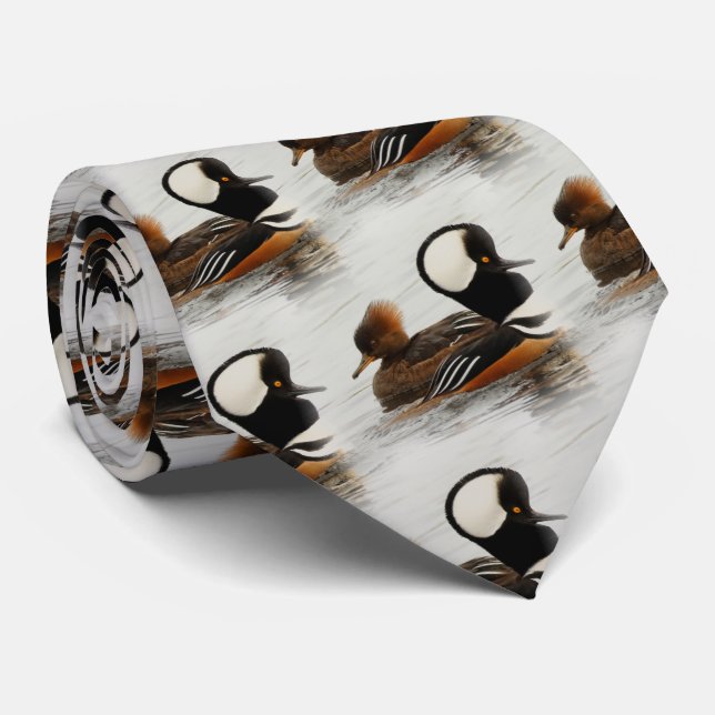 A Meeting of Hooded Mergansers Tie (Rolled)