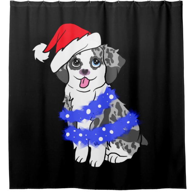 A Merle Australian Shepherd Christmas Shower Curtain (Front)