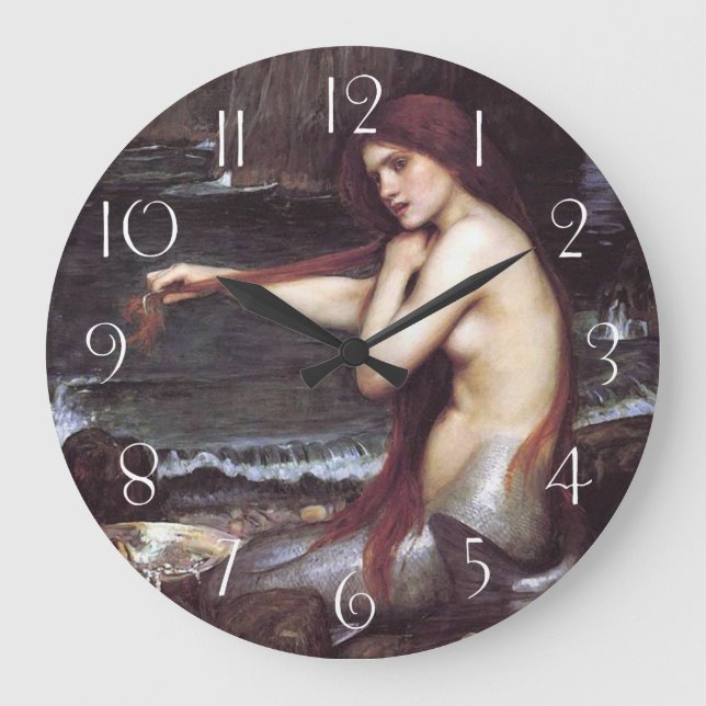 A Mermaid by J W Waterhouse, 1901 Large Clock (Front)
