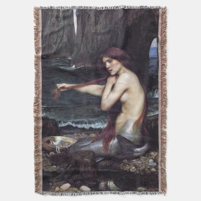 A Mermaid by J W Waterhouse, 1901 Throw Blanket (Front Vertical)