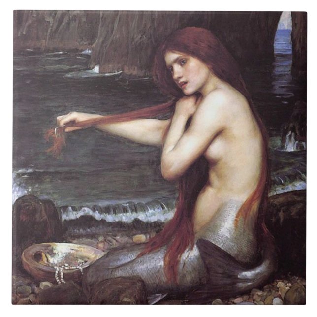 A Mermaid by J W Waterhouse, 1901 Tile (Front)