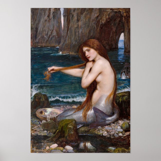 A mermaid by John William Waterhouse 1900 Small Poster (Front)