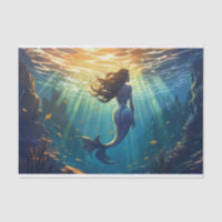 A mermaid in a shallow underwater grotto