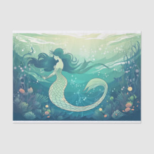 A mermaid in shallow waters filled with light tissue paper