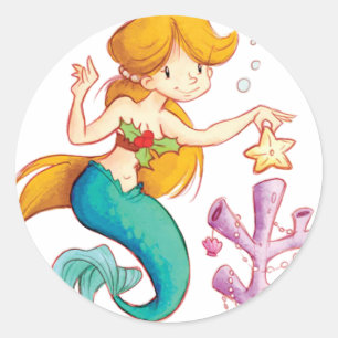 A Mermaids Christmas Classic Round Sticker