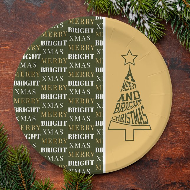 A Merry and Bright Christmas Tree Green and Yellow Paper Plate (Creator Uploaded)