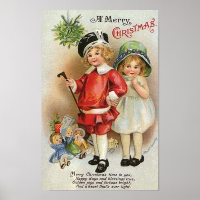 A Merry Christmas Boy and Girl Card Poster (Front)