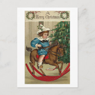 A Merry Christmas Child and Rocking Horse Holiday Postcard
