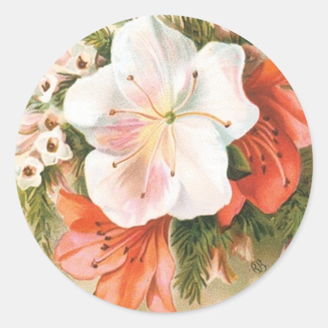 A Merry Christmas Flower Classic Round Sticker (Front)