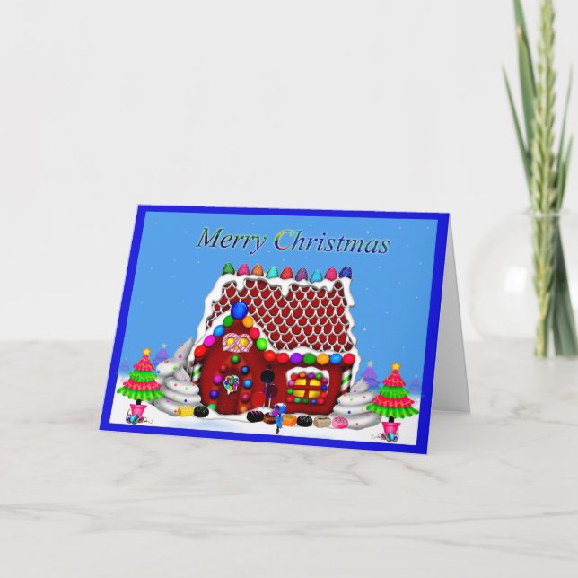 A Merry Christmas Gingerbread House card. Holiday Card (Front)