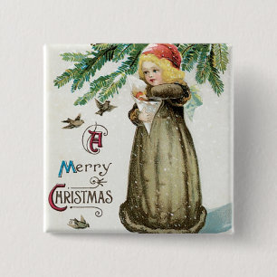 "A Merry Christmas" Girl 15 Cm Square Badge