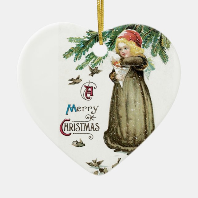 "A Merry Christmas" Girl Ceramic Tree Decoration (Front)