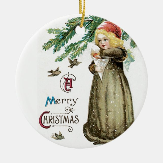 "A Merry Christmas" Girl Ceramic Tree Decoration (Front)