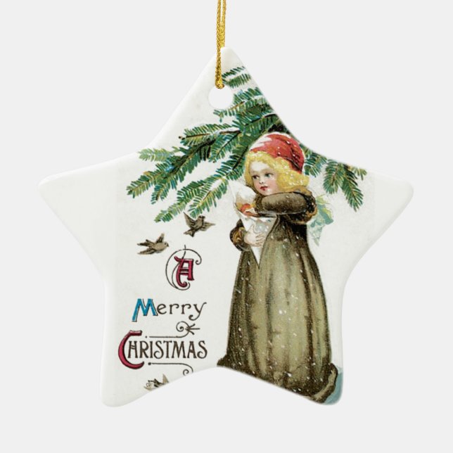 "A Merry Christmas" Girl Ceramic Tree Decoration (Front)