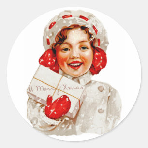 A Merry Christmas Girl Classic Round Sticker