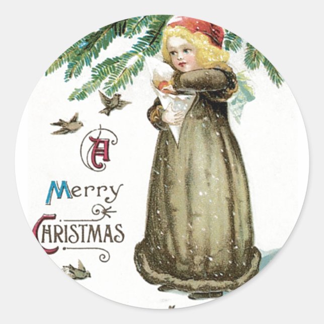 A Merry Christmas Girl Classic Round Sticker (Front)