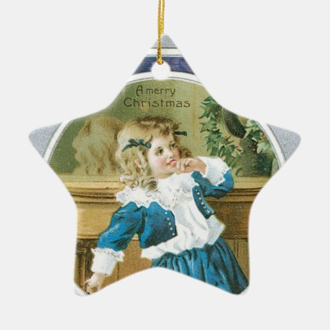 "A Merry Christmas" Girl in Blue Ceramic Tree Decoration (Front)