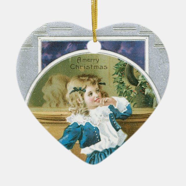 "A Merry Christmas" Girl in Blue Ceramic Tree Decoration (Front)