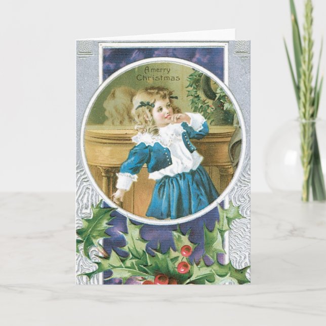 "A Merry Christmas" Girl in Blue Holiday Card (Front)