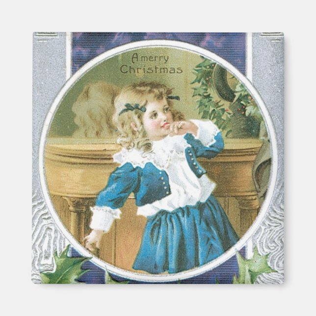 "A Merry Christmas" Girl in Blue Magnet (Front)