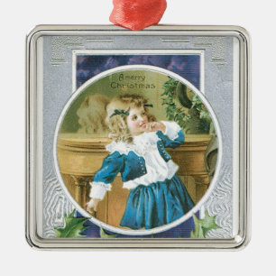 "A Merry Christmas" Girl in Blue Metal Tree Decoration