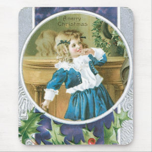 "A Merry Christmas" Girl in Blue Mouse Mat