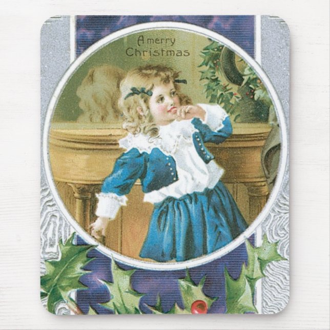 "A Merry Christmas" Girl in Blue Mouse Mat (Front)