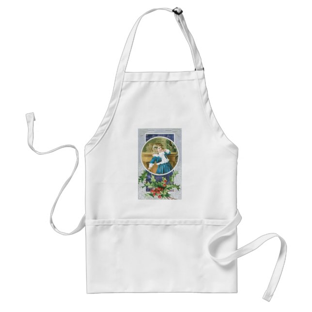 "A Merry Christmas" Girl in Blue Standard Apron (Front)