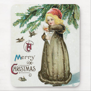 "A Merry Christmas" Girl Mouse Mat