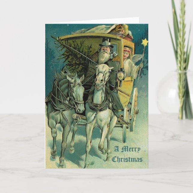 A Merry Christmas Horse and Carriage Holiday Card (Front)