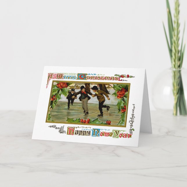 A Merry Christmas Ice Skaters Holiday Card (Front)
