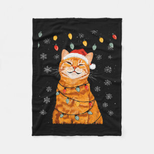 A Merry Christmas Lights Snowflake Ginger Cat Oran Fleece Blanket