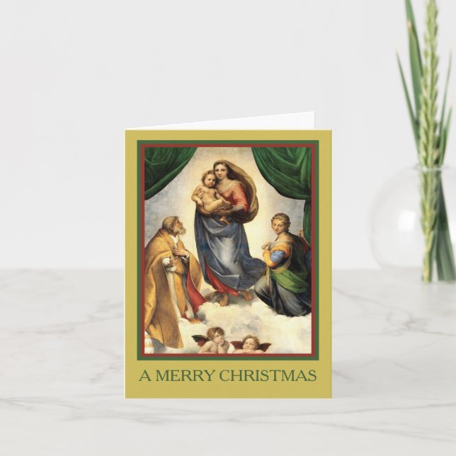 A MERRY CHRISTMAS Raphael Madonna and Christ Child Holiday Card (Front)
