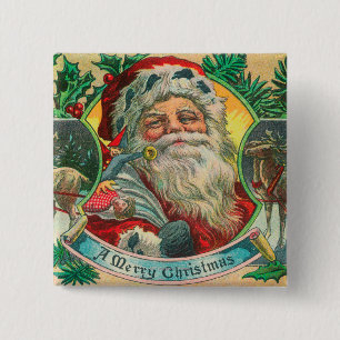 A Merry Christmas Santa and Reindeer Scene 15 Cm Square Badge