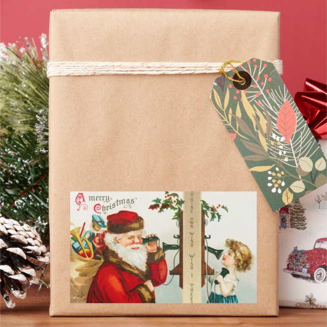 A Merry Christmas Santa Claus by Ellen Clapsaddle Rectangular Sticker (Holiday)