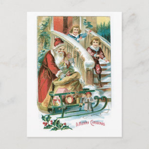 A Merry Christmas - Santa Delivers Toys Holiday Postcard