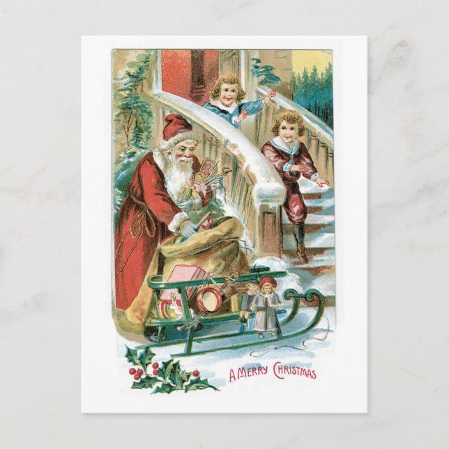 A Merry Christmas - Santa Delivers Toys Holiday Postcard (Front)