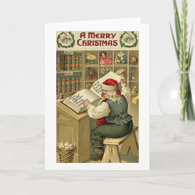 A Merry Christmas Santa in Workshop Card (Front)