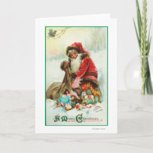 A Merry Christmas Santa Packing Toys in his Holiday Card