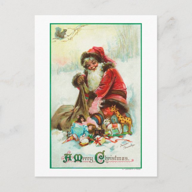 A Merry Christmas Santa Packing Toys in his Holiday Postcard (Front)