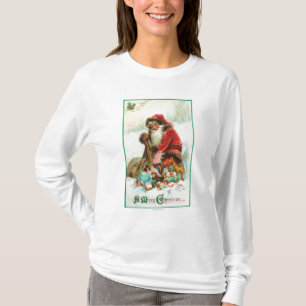 A Merry Christmas Santa Packing Toys in his T-Shirt
