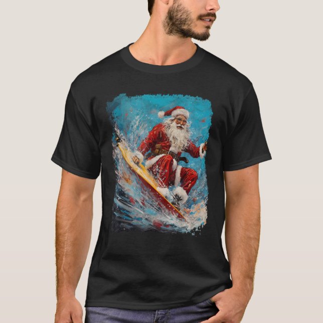 A Merry Christmas Surf Santa Claus Surfer  T-Shirt (Front)