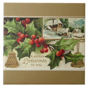 A Merry Christmas to You Vintage Ceramic Tile