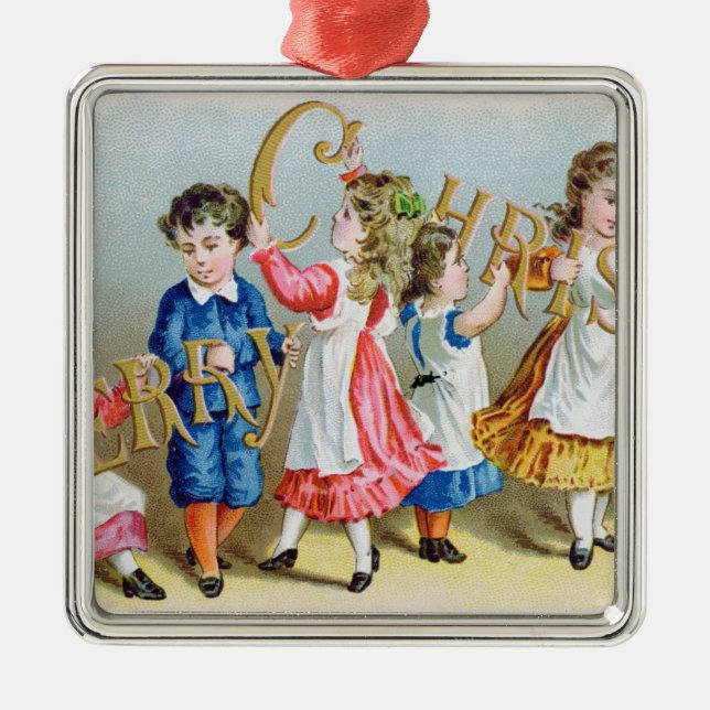A Merry Christmas', Victorian postcard Metal Tree Decoration (Front)