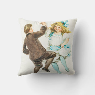 A Merry Christmas - vintage card, dancing children Cushion