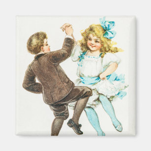 A Merry Christmas - vintage card, dancing children Magnet